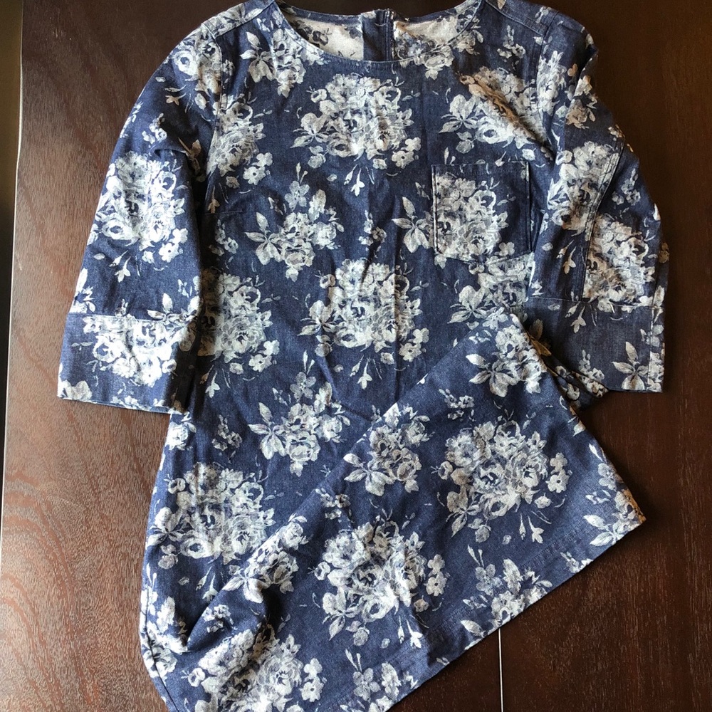 Gap Floral Jacquard Medium Indigo Denim Dress, 8